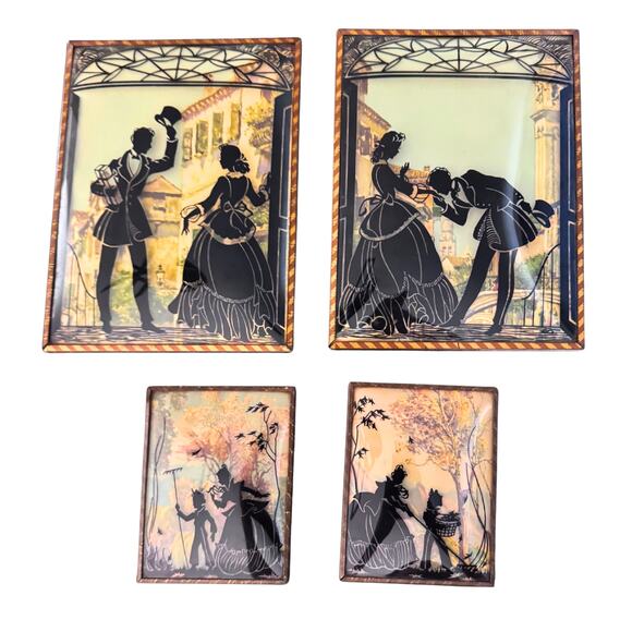 Vintage Reverse Painted Silhouette Glass Wall Plaques – Mid Century Shadow Art - Picture 9 of 16